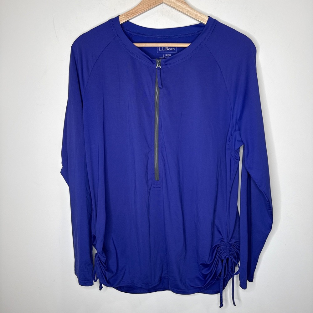 LL Bean Long Sleeve Swim Top Womens L Reg Cinched 1/2 Zip Hiking Running Outdoor